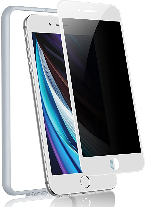 Compatible with iPhone 8 7 Screen Protector Tempered Glass, BENKS Anti-Spy Privacy Protective Film Unbreakable Soft Frame with 0.23mm 3D Curve Edge Full Coverage Fit for iPhone 7/8, 4.7-inch