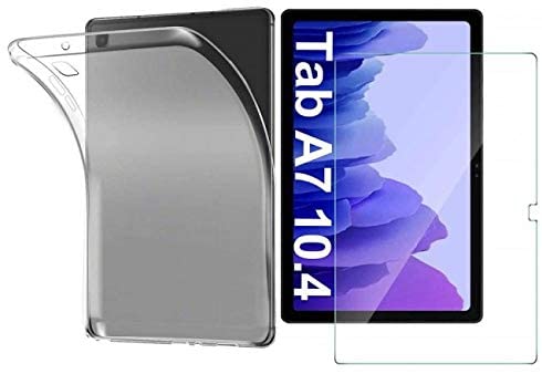 MARGOUN 2 Pack Clear Case for Samsung Galaxy Tab A7 with Screen Protector (-T500 / T505) 10.4 inch 2020 , Anti-Slip Slim Transparent Soft Rubber TPU Silicone Cover with Tempered Glass
