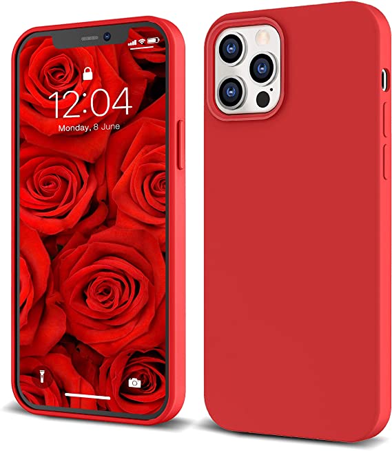 IceSword iPhone 12 Pro Max Case 6.7” (2020) Red, Thin Liquid Silicone Case, Soft Silk Microfiber Cloth, Matte Pure Red, Gel Rubber Full Body, Cool Protective Shockproof Cover Pro Max 6.7" - Red