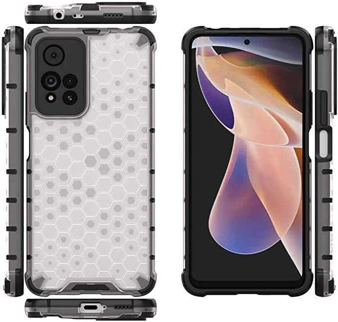 Xiaomi Redmi Note 11 Pro Plus 5G (Xiaomi Redmi Note 11 Pro+ 5G), Original New cover From GrabMobily - Integrated Protection Ironman Honeycomb and Shock Resistant TPU - Transparent White