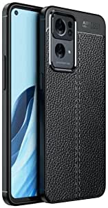 Oppo Reno 7 Pro 5G, Shockproof Original Leather Pattern Back Case Carbon Fiber Brushed - Slip-Resistant - Premium quality Case From GrabMobily - Black