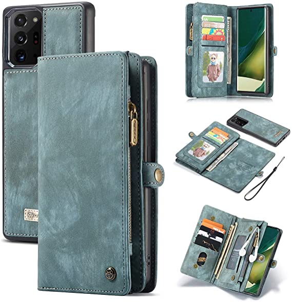 Kowauri Galaxy Note 20 Ultra Wallet Case,Zipper Purse Leather Shockproof TPU Bumper Detachable Magnetic Flip Case with Card Slots Stand Holder Wallet Case for Samsung Galaxy Note 20 Ultra 5G (Green)