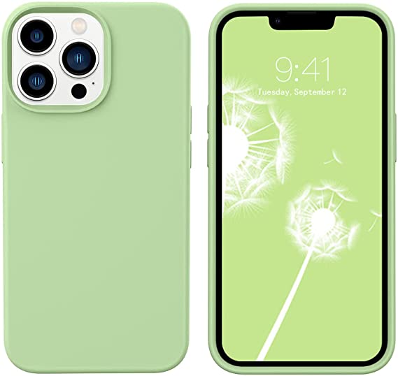 AOOLVY Compatible with iPhone 13 Pro Max Case 6.7" (2021), Soft Liquid Silicone Gel Rubber Phone Case Microfiber Lining Shockproof Full Body Protective Case Cover for iPhone 13 Pro Max - Matcha Green