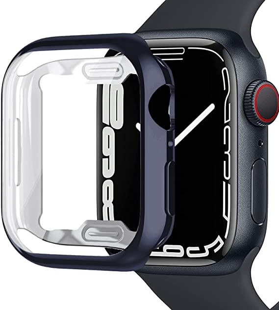 Miimall Compatible Apple Watch 7 41mm Case with Screen Protector Soft TPU Lightweight Full Protective Anti-Scratch Shockproof Tempered Glass Film Protector Bumper Case for iWacth 7 41mm(Midnight Blue)