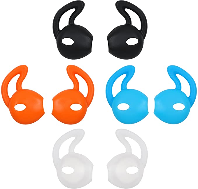 ALXCD Ear Gel for iPhone Earpods, Ear Buds Tips, 4 Pair Anti-Slip Soft Silicone Replacement Earbud Tips for Earphone of iPhone7 SE 6s iPhone 6s Plus 5s [Sport](Black/White/Blue/Orange)