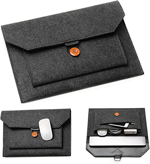 Acoki 13-13.3" Laptop Sleeve Felt Ultralight Notebook Tablet IPAD Case Multi-pocket Pouch Bag Briefcases for Apple Macbook/Asus/Acer/Dell/HP/Lenovo -Dark Grey