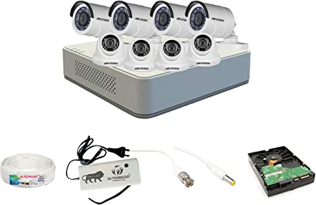 HIKVISION 8 Channel DVR & 4 Bullet & 4 Dome LED CCTV Camera with Speedlink Cable & Power Supply Surveillance kit (White)