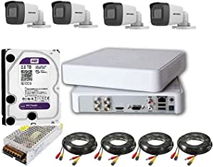 A complete surveillance system, 4 surveillance cameras Hikvision, high definition, 2 megapixels, with a DVR recorder, FULL HD 1080p, and a 2 TB hard disk, with adapters and wires