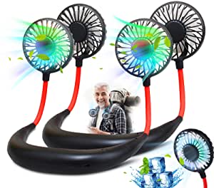 2Pack Portable Neck Fan, Wearable Personal Fan, Rechargeable Hanging Neck Fan for Men,Women, Handsfree Headphone Design for Camping,Travel,Office,Home,Outdoor, USB Powered, 3 Speeds (Black)
