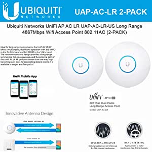 Ubiquiti UniFi AP AC LR UAP-AC-LR 2 Units Long Range 802.11ac Dual-Band Wireless Access Point Gigabit PoE Speeds 867 Mbps