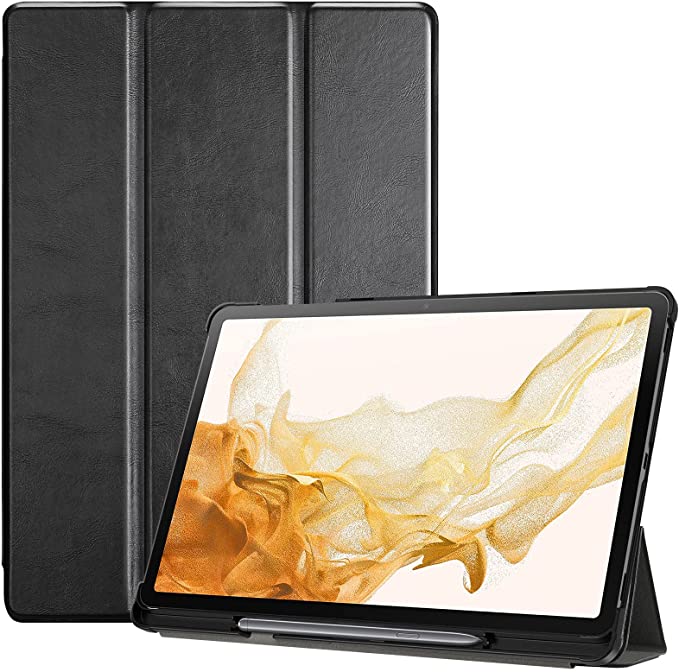 ProCase Case for 12.4 inch Galaxy Tab S8 Plus 2022/ Tab S7 FE 2021/ Tab S7 Plus 2020, Slim Smart Cover with Pencil Holder for 12.4” Galaxy Tab S8+ S7 FE S7+ (-X800 X806 T730 T736 T970 T975) -Black