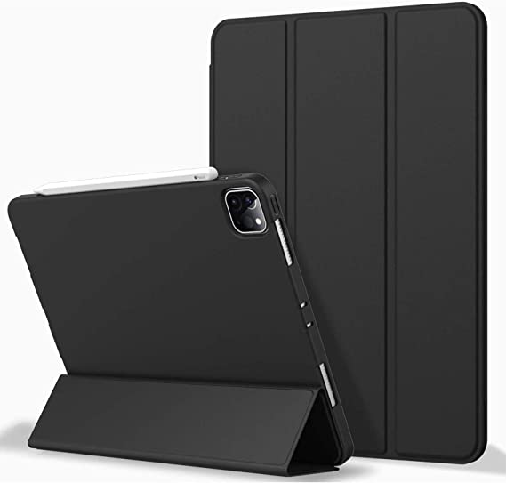 iPad Pro 11 Case 2020&2018, Soft TPU Back and Auto Sleep/Wake Slim Lightweight ipad pro case 11 inch 2020 with Pencil Holder, Support 2nd Gen Apple Pencil Charging (Black)