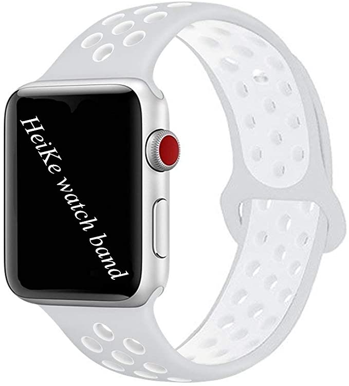 HeiKe Apple Watch Band 38mm 42mm, Soft Silicone Replacement Band with Ventilation Holes for Apple Watch Nike+, Series 1, Series 2, Sport, Edition