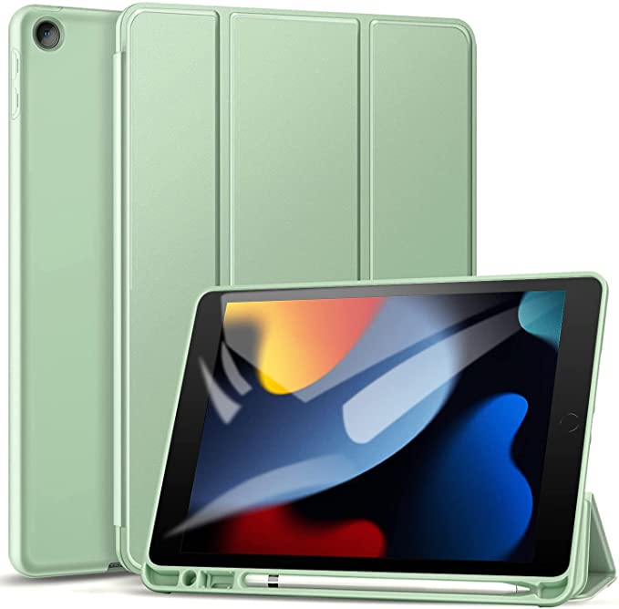 ZtotopCase for New iPad 9th/8th/7th Generation Case with Pencil Holder, Lightweight Slim Protective, Soft TPU Cover with Auto Wake/Sleep, Tri-fold Stand for iPad 10.2 Inch 2021/2020/2019, Matcha Green