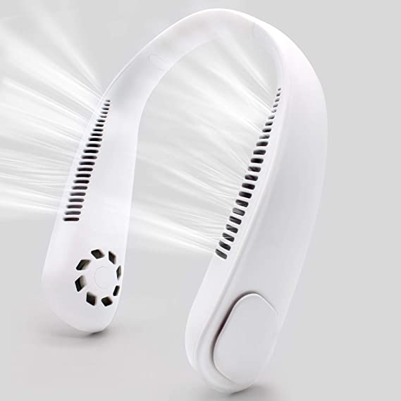 Portable Neck Fan Hands Free Bladeless Hanging Neckband Fan, 9000mAh Battery Rechargeable Mini USB Personal Fan, Adjustable 3 Wind Speeds, for Traveling Outdoor Sport Office (White)