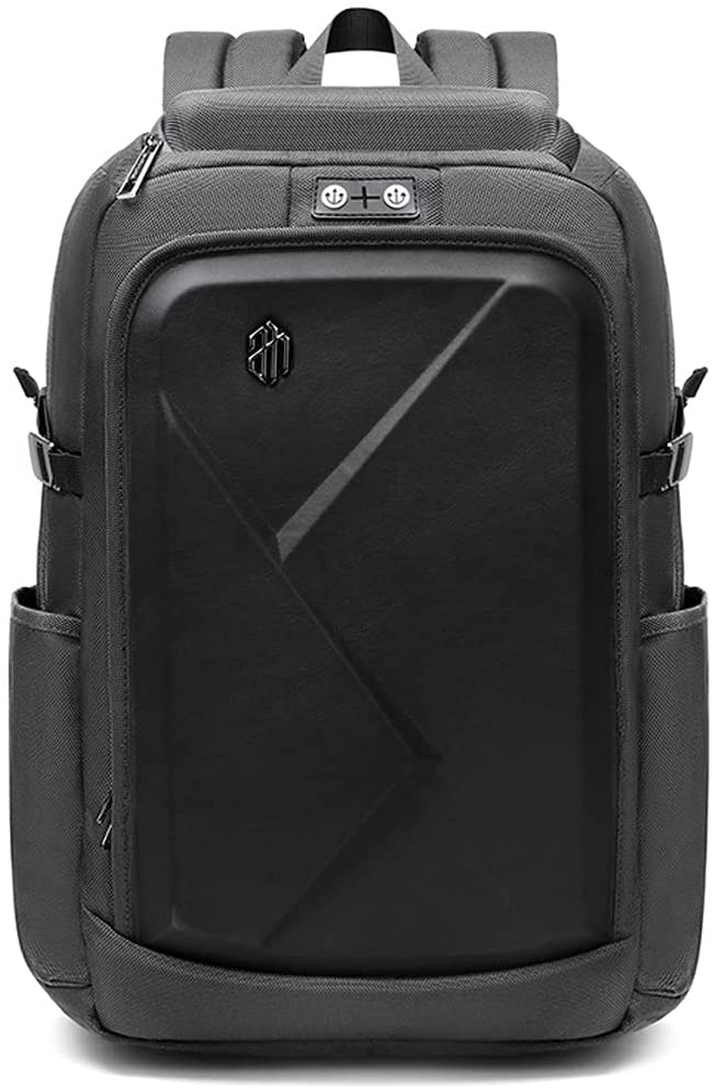 Arctic Hunter Waterproof Polyester Front Hard Shell 28 Litres Business Travel Laptop Backpack for 15.6 inch Laptop with earphone hole (Grey), Grey, Daypack Backpacks