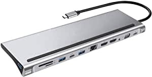 Flyuzi 12-in-1 Type-C HUB 4K Docking station dual HDMI-compatible RJ45 Gigabit Lan PD Laptop Docking Stations (Color : Aa)