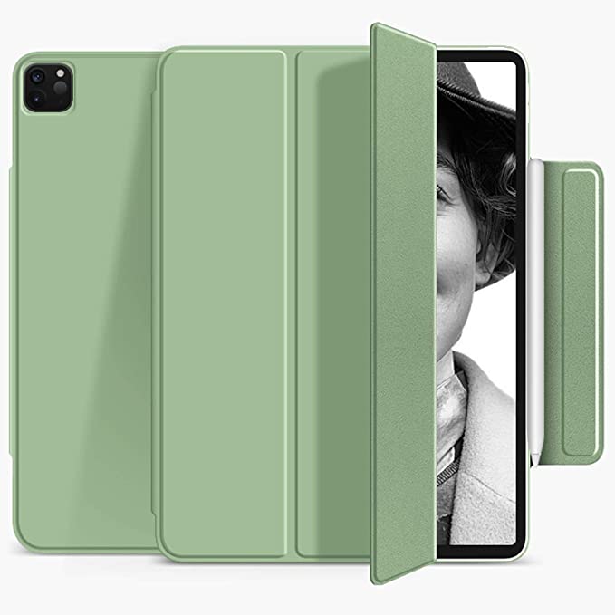 ZOYU iPad Pro 11" 2021 (3rd Generation) Case Rebound Magnetic Rimless Attachment [Supports Pencil Wireless Charging], Smart Auto Sleep/Wake Cover for iPad Pro 11 inch 2021 & 2020 Case - (Green)