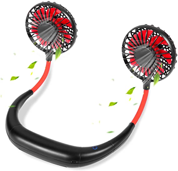 Neck Fans Portable Rechargable Personal Hand Free USB Sport Neck Fan 3 Speeds Around Your Neck Battery Operated Wearable Neckband Fan