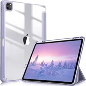 Fintie Hybrid Slim Case for iPad Pro 12.9-inch 5th Generation 2021 - [Built-in Pencil Holder] Shockproof Cover with Clear Transparent Back Shell, Also Fit iPad Pro 12.9" 4th/3rd Gen (Lilac Purple)