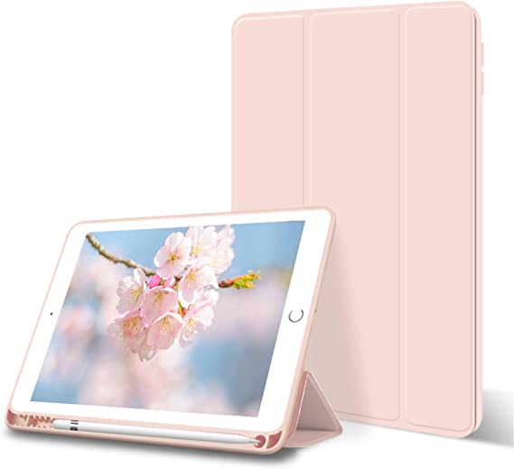 ZOYU iPad 10.2 Case 2020/2019 with Pencil Holder,Slim Lightweight Trifold Stand Smart Shell Soft TPU Back Cover,Auto Sleep/Wake for iPad 10.2 inch 8th&7th Generation (Pink)