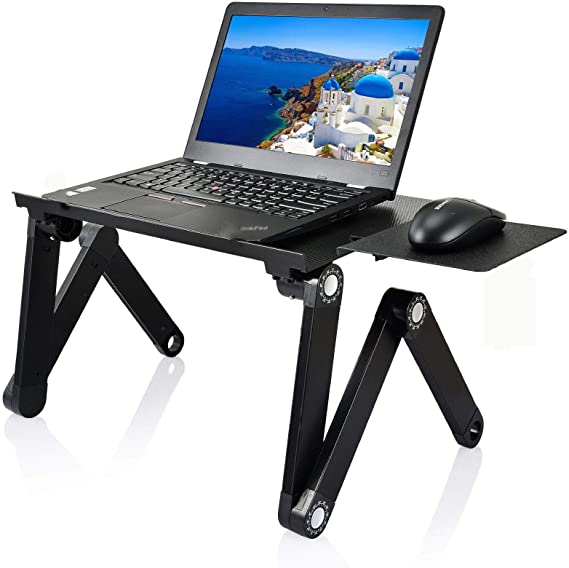 LEKÄRO Adjustable Laptop Stand, Portable Laptop Table Stand with 2 CPU Cooling Fans,Detachable Mouse Pad, Ergonomic Aluminum Lap Desk Bed Tray Standing Desk