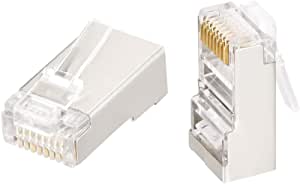 sourcing map 8P8C RJ45 Metal Shielded Plug Cat5e Crimp Connector Cable Ethernet Network Modular with Clear Plastic Cover 20Pcs