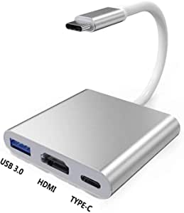 3 in 1 USB C to HDMI 4K Adapter,Type C Adapter with 4K HDMI/ USB 3.0 and USB C Hub Charging Port,Compatible for MacBook / Chrome Book / Surface Book 2 /Dell XPS13/15 and More