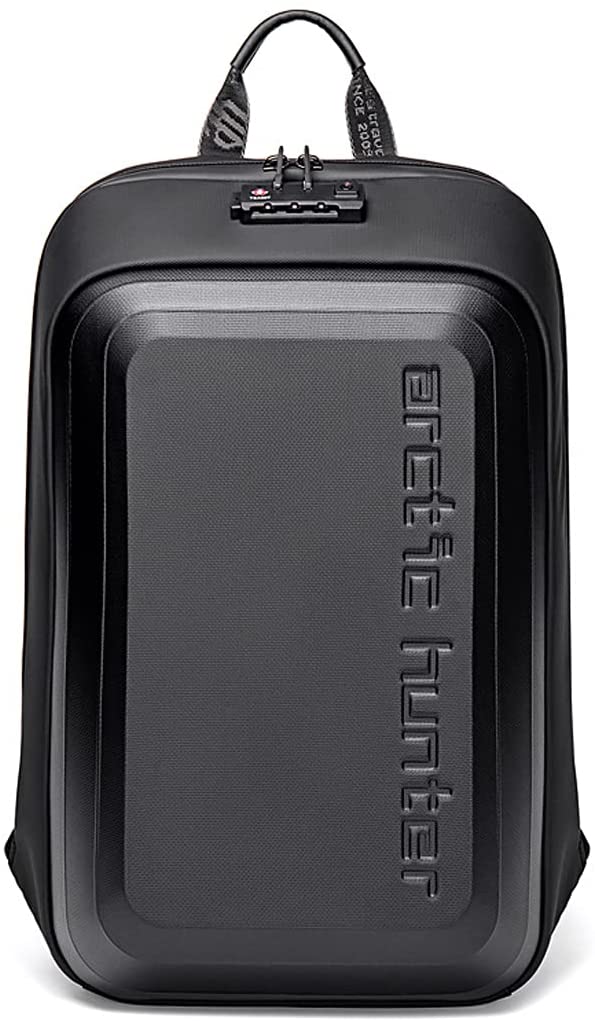 Arctic Hunter Waterproof Polyester Scratchproof Front Hard Shell 21 Litres Business Travel Laptop Backpack for 15.6 inch Laptop with TSA Approved Lock and Phone Pouch (Black), Black, Daypack Backpacks