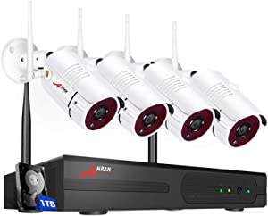 Wireless Security Camera System, 4CH 1080P Wireless CCTV Security Camera System with 4pcs 1080P Weatherproof Bullet Cameras,Easy Remote View, Free App,Super Night Vision, P2P and 1TB Hard Drive ANRAN