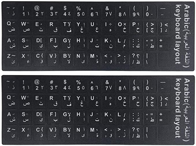 Freewalk 2PCS Pack Arabic Keyboard Stickers, Arabic Keyboard Replacement Stickers Black Background with White Letters for Computer Laptop Notebook Desktop (Arabic)