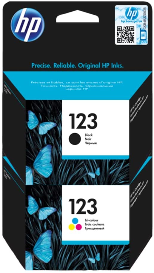 HP 123 Ink Cartridge Set, Black - F6V17AE & Tri-color - F6V16AE