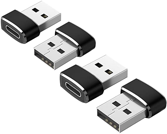 USB C Female to USB Male Adapter 4-Pack, Type C to USB A Converter Compatible with iPhone 11/12 Pro Max, Airpods iPad, Samsung Galaxy S20, Laptops, Power Banks, Chargers, Black