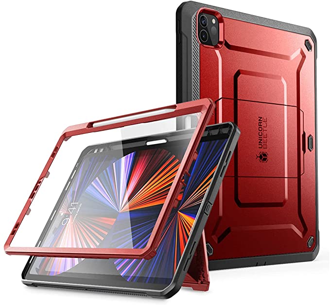 SUPCASE Unicorn Beetle Pro Series Case for iPad Pro 12.9 Inch (2021 / 2020), Support Apple Pencil Charging with Built-in Screen Protector Full-Body Rugged Kickstand Protective Case (Ruddy)