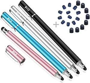 Bargains Depot Capacitive Stylus/Styli 2-in-1 Universal Stylus Pens for All Touch Screen Tablets/Cell Phones with 20 Extra Replaceable Soft Rubber Tips (4 Pieces, Black/Blue/Silver/Rose Gold)