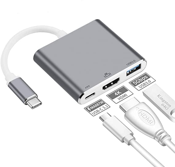USB C to HDMI Adapter USB Type C Adapter Multiport AV Converter with 4K HDMI Output USB C Port & USD3.0 Fasting Charging Port Compatible for MacBook Pro MacBook Air 2019/2018 iPad Pro 2019 (Gray)
