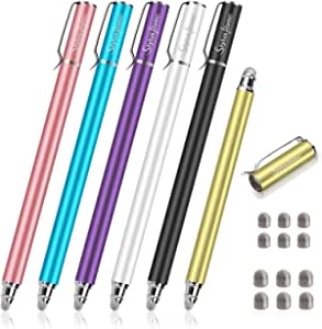 Stylus Pens for Touch Screens (6 Pcs), Sensitivity 2 in 1 Fiber Tips Capacitive Stylus with 12 Extra Replaceable Tips for iPad iPhone Tablets Samsung Galaxy All Universal Touch Screen Devices