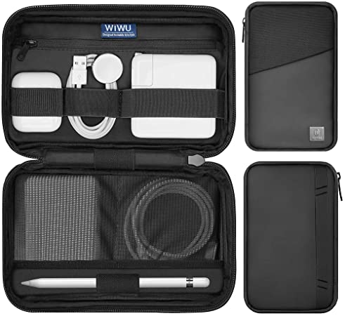 WIWU Travel Cable Organizer Bag, Waterproof Electronics Accessories Pouch Bag for Apple Pencil,Hard Drives, Cable, Charger, Phone, USB, SD Card (Black)