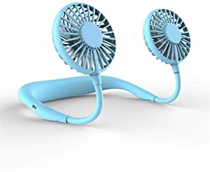 USB Fans شنقا الرقبة USB مروحة الرياضة المحمولة مروحة صغيرة مصغرة سطح المكتب في الهواء الطلق للتدوير مراوح تبريد Table Fan (Color : Blue)