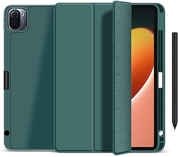 Smart Case Compatible with Xiaomi Mi Pad 5 / MiPad 5 Pro 11 inch 5G 2021 Smart Case Flip Cover with Pencil Holder Leather Case Soft TPU Back And Trifold Stand With Auto Sleep (Green)