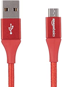 AmazonBasics Double Braided Nylon USB 2.0 A to micro B Cable, 3 Feet, Red