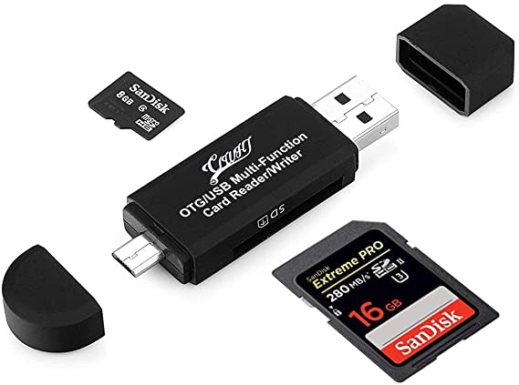 SD Card Reader/SD Card Adapter SD/Micro SD Card Reader/Micro OTG/USB 2.0 Multi-Function Card Reader/Writer for PC & Laptop & Smart Phones & Tablets-Black (Black)