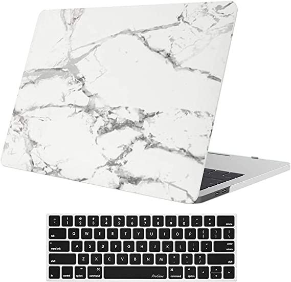 MacBook Pro 13 Case 2019 2018 2017 2016 Release A2159 A1989 A1706 A1708, Hard Case Shell Cover and Keyboard Skin Cover for MacBook Pro 13 Inch with/Without Touch Bar -White Marble