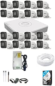 SK HIKVISION 16 Channel DVR with 5 MP 16 Bullet Cameras with Audio Recording + 4 TB HDD + (3+1) Cable roll + Neotech 16 CH Power Supply + BNC & DC Full Combo Kit