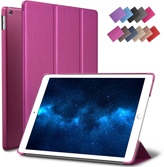New iPad 9.7-inch 2018 2017 Case, ROARTZ Metallic Magenta Slim-Fit Smart Rubber Folio Case Hard Cover Light-Weight Wake Sleep for Apple iPad 5th 6th Generation Retina Model A1893 A1954 A1822 A1823