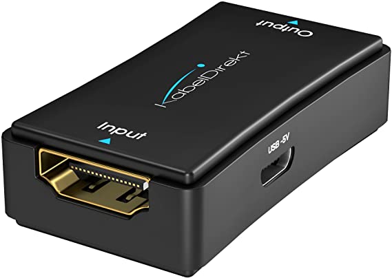 KabelDirekt – المعيد النشط HDMI 2.0 (مضخم الإشارات، UHD 4 ك/ 60 هرتز، HDR, YUV 4:4:4، أقصى نطاق 50 م، HDCP 2.2,، أنثى- أنثى)