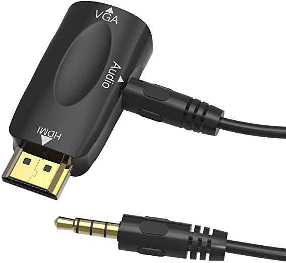 Microware New HDMI Male To VGA Female Converter Box Adapter With Audio Cable For PC HDTV + 3.5mm AV Audio Cable For PC Black