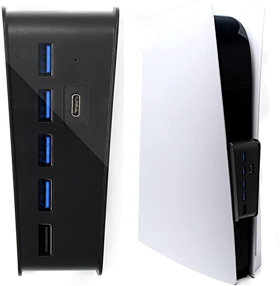 STEADYGAMER 5 Port USB Hub for Playstation 5 (PS5) | USB Extender | High Speed Charger Port | 4 USB + 1 USB Charging Port + 1 Type C Charging Port