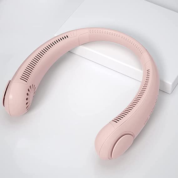 Portable Fan Tritoall Bladeless Neck Cooler Hands-free Rechargeable Super Long Endurance Vaneless Turbine Air Outlet Cooling Gadget (Pink)