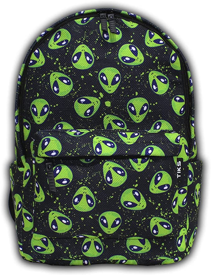 TIKS Alien Zipped 14-15 Inch Backpack With Side Pockets - Black & Green